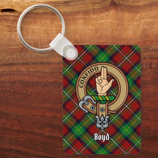 Clan Boyd Crest over Tartan Sleutelhanger (Voorkant)