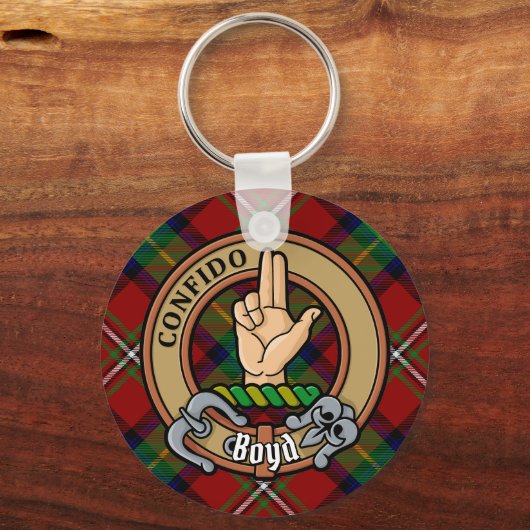 Clan Boyd Crest over Tartan Sleutelhanger (Voorkant)