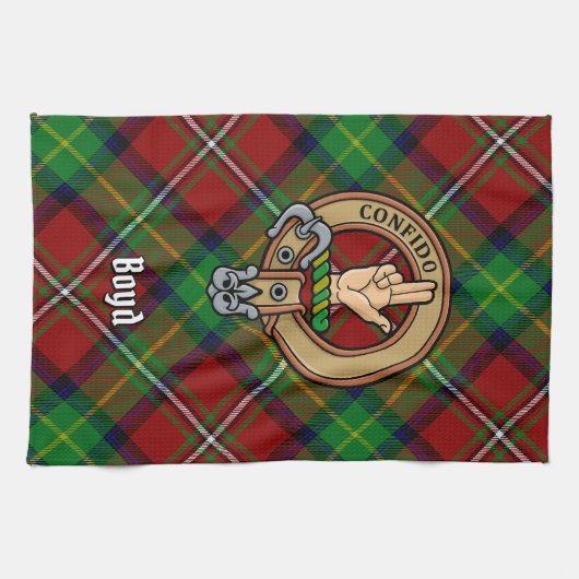 Clan Boyd Crest over Tartan Theedoek (Horizontaal)