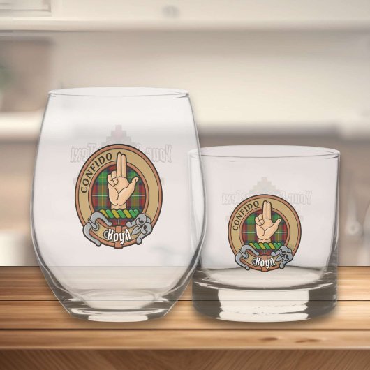 Clan Boyd Crest over Tartan Whisky Glas