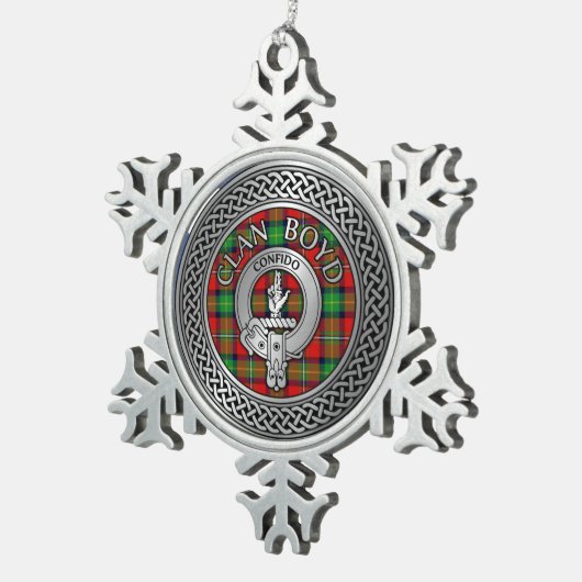 Clan Boyd Crest & Tartan Knot Tin Sneeuwvlok Ornament (Rechts)