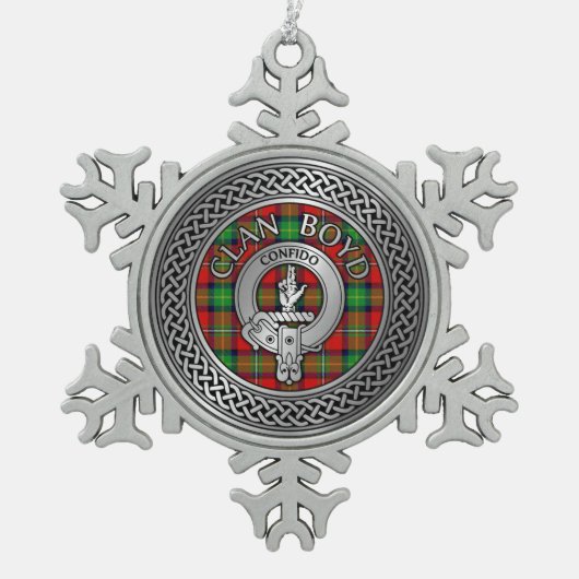 Clan Boyd Crest & Tartan Knot Tin Sneeuwvlok Ornament (Voorkant)