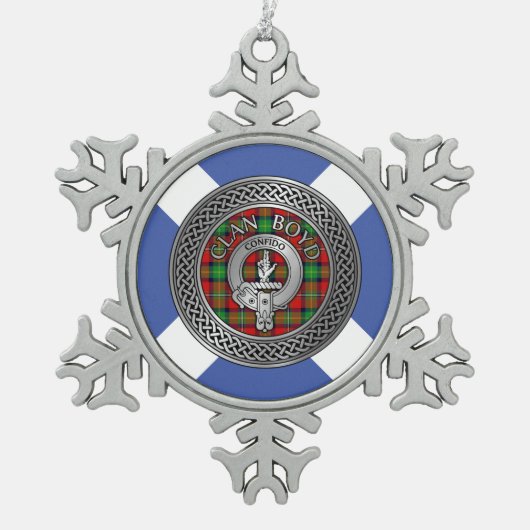 Clan Boyd Crest & Tartan Knot Tin Sneeuwvlok Ornament (Voorkant)