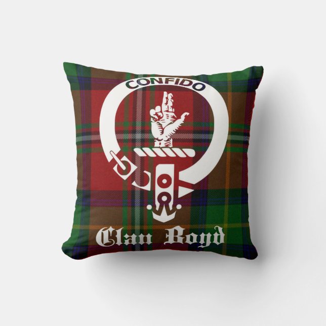 Clan Boyd Tartan en Crest Sierkussen (Voorkant)