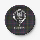 Clan Boyle Crest Badge en Tartan Papieren Bordje (Voorkant)