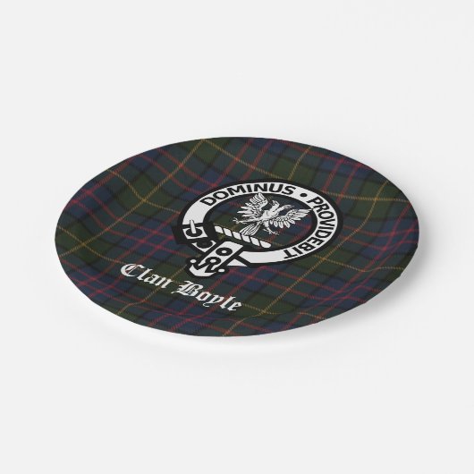 Clan Boyle Crest Badge en Tartan Papieren Bordje (Gekanteld)
