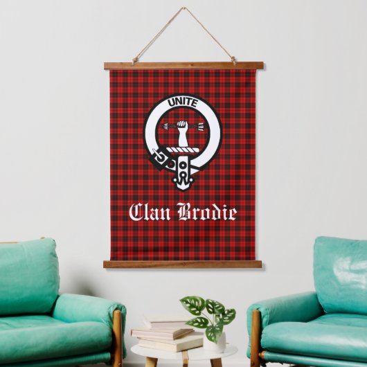 Clan Brodie Crest Badge en Tartan Hangend Wandkleed (Woonkamer)