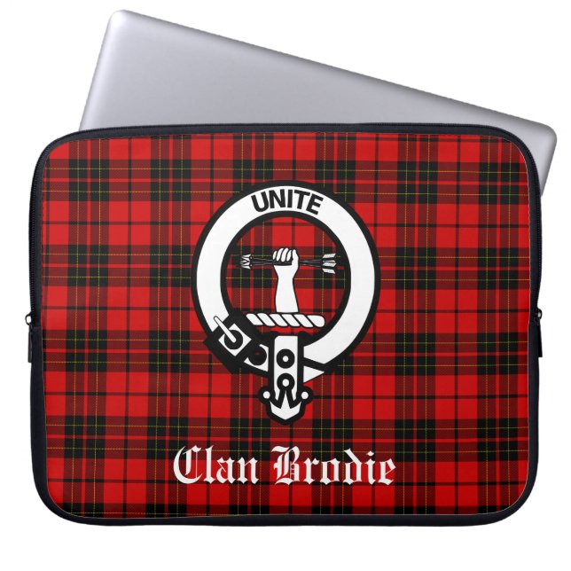 Clan Brodie Crest Badge en Tartan Laptop Sleeve (Voorkant)