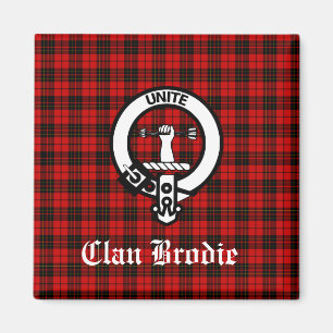 Clan Brodie Crest Badge en Tartan Magneet