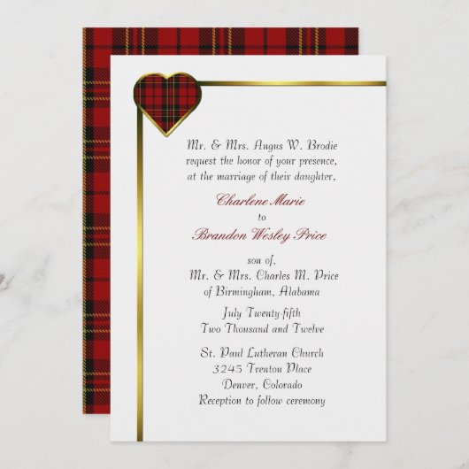 Clan Brodie Plaid Hart Bruiloft Uitnodiging (Voorkant / Achterkant)