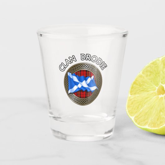 Clan Brodie Tartan Knot & Flag Shot Glas (Voorkant)