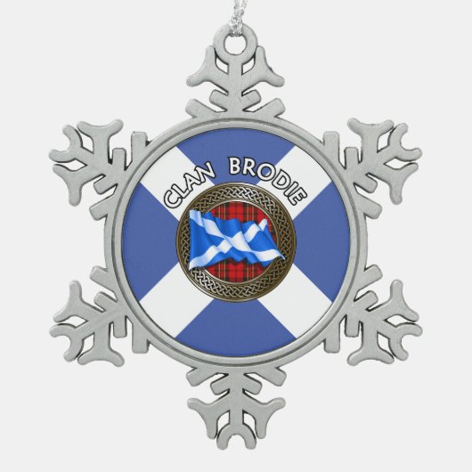 Clan Brodie Tartan Knot & Flag Tin Sneeuwvlok Ornament (Voorkant)
