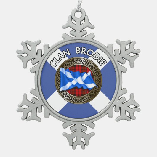Clan Brodie Tartan Knot & Flag Tin Sneeuwvlok Ornament (Voorkant)