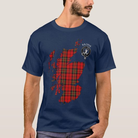 Clan Brodie Tartan Map & Crest T-Shirt (Voorkant)