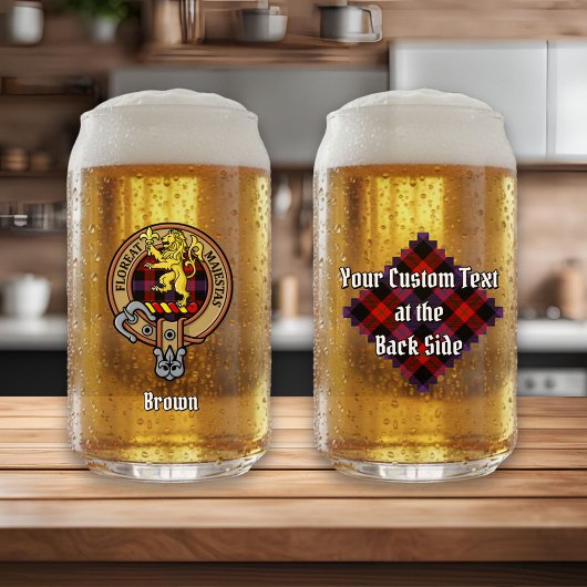 Clan Brown Crest over Tartan Blikvorm Glas