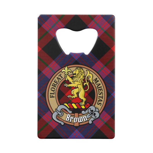 Clan Brown Crest over Tartan Creditkaart Flessenopener (Voorkant)