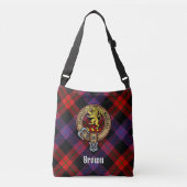 Clan Brown Crest over Tartan Crossbody Tas (Voorkant)