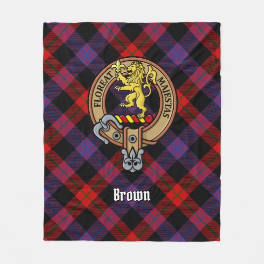 Clan Brown Crest over Tartan Fleece Deken (Voorkant)