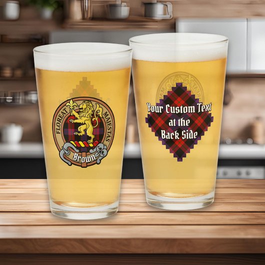 Clan Brown Crest over Tartan Glas