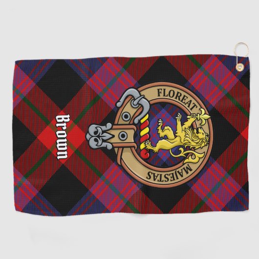 Clan Brown Crest over Tartan Golfhanddoek (Horizontaal)