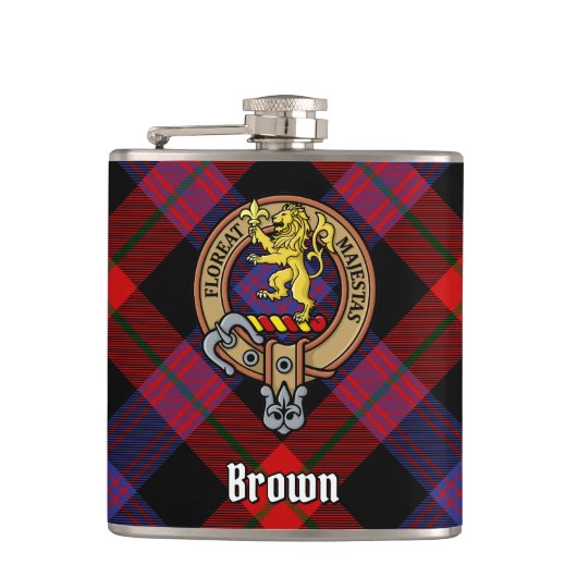 Clan Brown Crest over Tartan Heupfles (Voorkant)