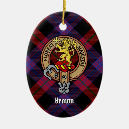 Clan Brown Crest over Tartan Keramisch Ornament (Voorkant)