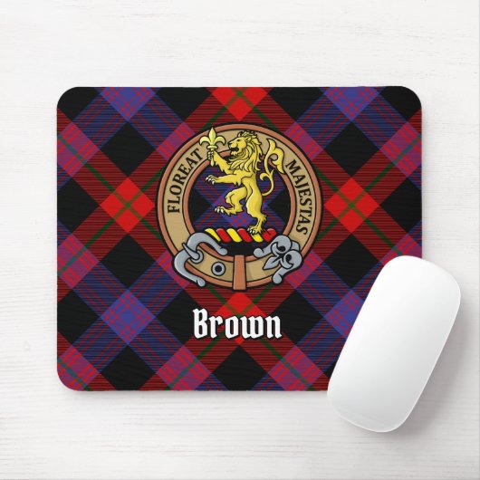 Clan Brown Crest over Tartan Muismat (Met muis)