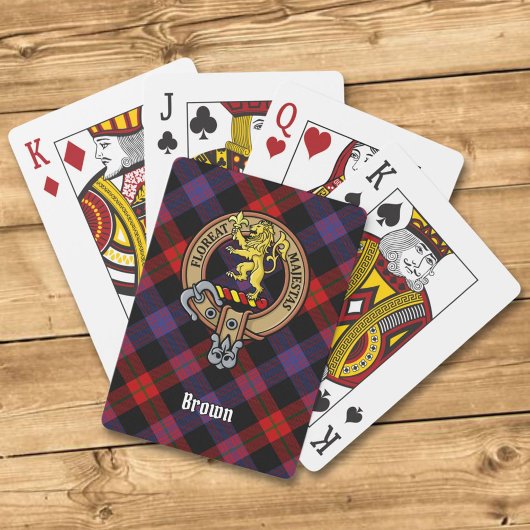 Clan Brown Crest over Tartan Pokerkaarten