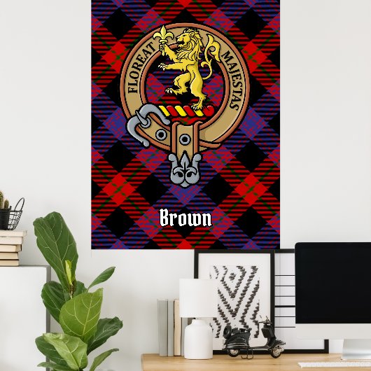 Clan Brown Crest over Tartan Poster (Thuiskantoor)