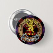 Clan Brown Crest over Tartan Ronde Button 5,7 Cm (Voorkant /achterkant)