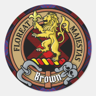 Clan Brown Crest over Tartan Ronde Sticker