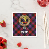 Clan Brown Crest over Tartan Servet (Insitu)