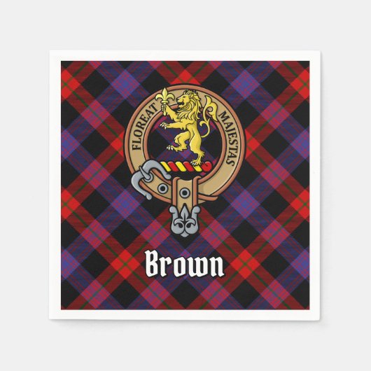Clan Brown Crest over Tartan Servet (Voorkant)