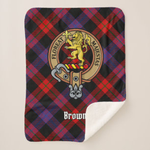 Clan Brown Crest over Tartan Sherpa Deken