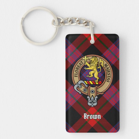 Clan Brown Crest over Tartan Sleutelhanger (Voorkant)