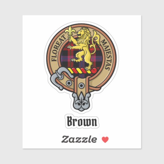Clan Brown Crest over Tartan Sticker (Vel)