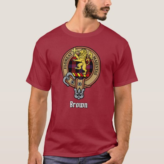 Clan Brown Crest over Tartan T-shirt (Voorkant)