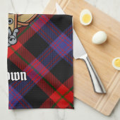 Clan Brown Crest over Tartan Theedoek (Quarter Fold)