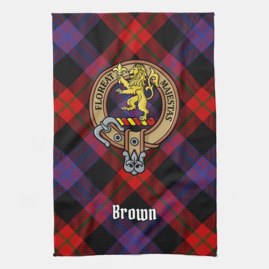 Clan Brown Crest over Tartan Theedoek (Verticaal)