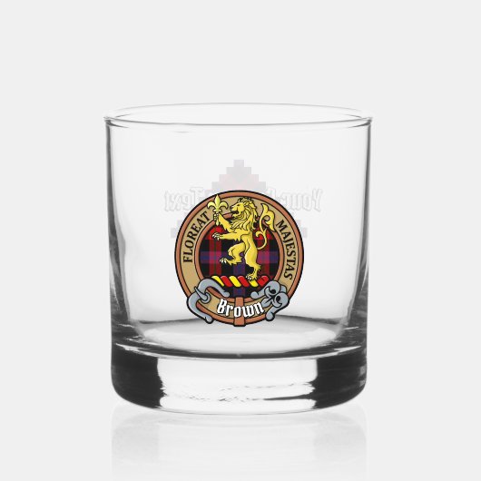 Clan Brown Crest over Tartan Whisky Glas (Voorkant)