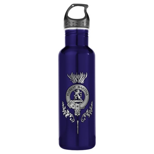Clan Brown Crest & Schotse distel Waterfles (Voorkant)