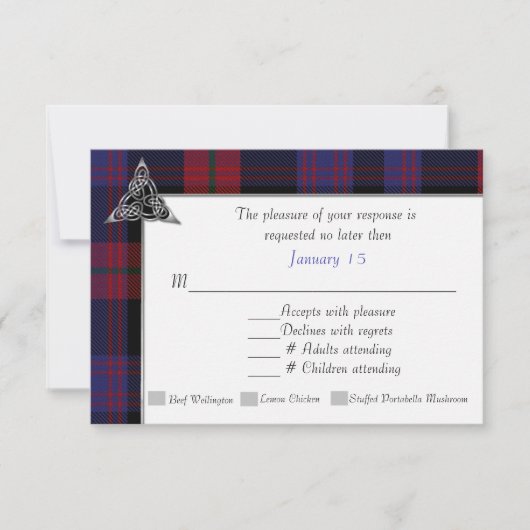 Clan Brown Tartan Pset Wedding RSVP Kaartje (Voorkant)