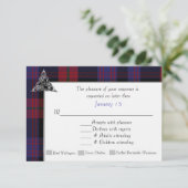 Clan Brown Tartan Pset Wedding RSVP Kaartje (Staand voorkant)