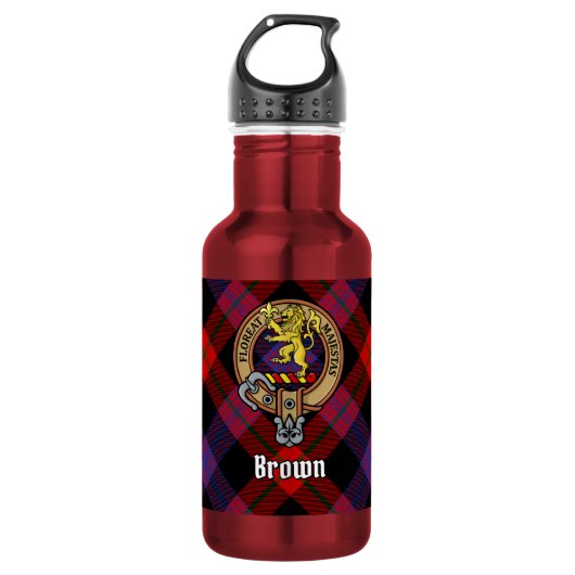 Clan Brown Wapen over Tartan Waterfles (Voorkant)