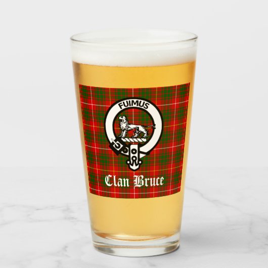 Clan Bruce Crest Badge & Tartan Glas (Voorkant gevuld)