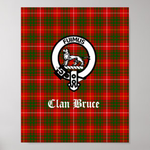 Clan Bruce Crest Badge & Tartan Poster