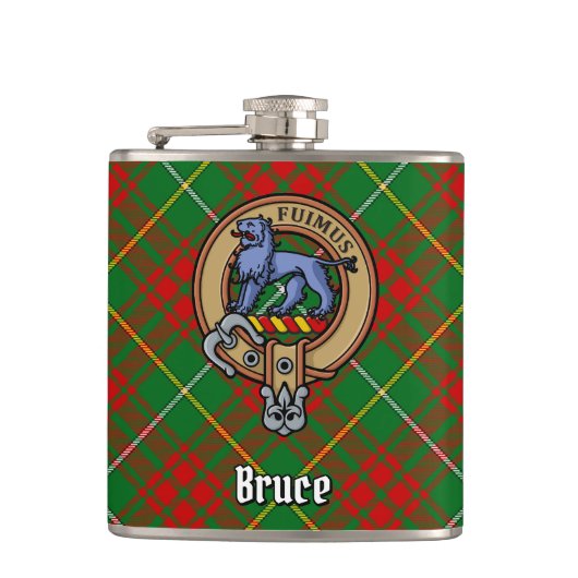 Clan Bruce Crest over de jacht op Tartan Heupfles (Voorkant)