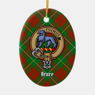 Clan Bruce Crest over de jacht op Tartan Keramisch Ornament