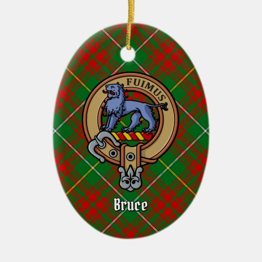 Clan Bruce Crest over de jacht op Tartan Keramisch Ornament (Voorkant)