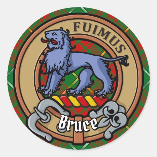 Clan Bruce Crest over de jacht op Tartan Ronde Sticker (Voorkant)